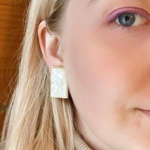 Vintage Clip On Earrings Clear Glitter Resin Curved Rectangle Gold